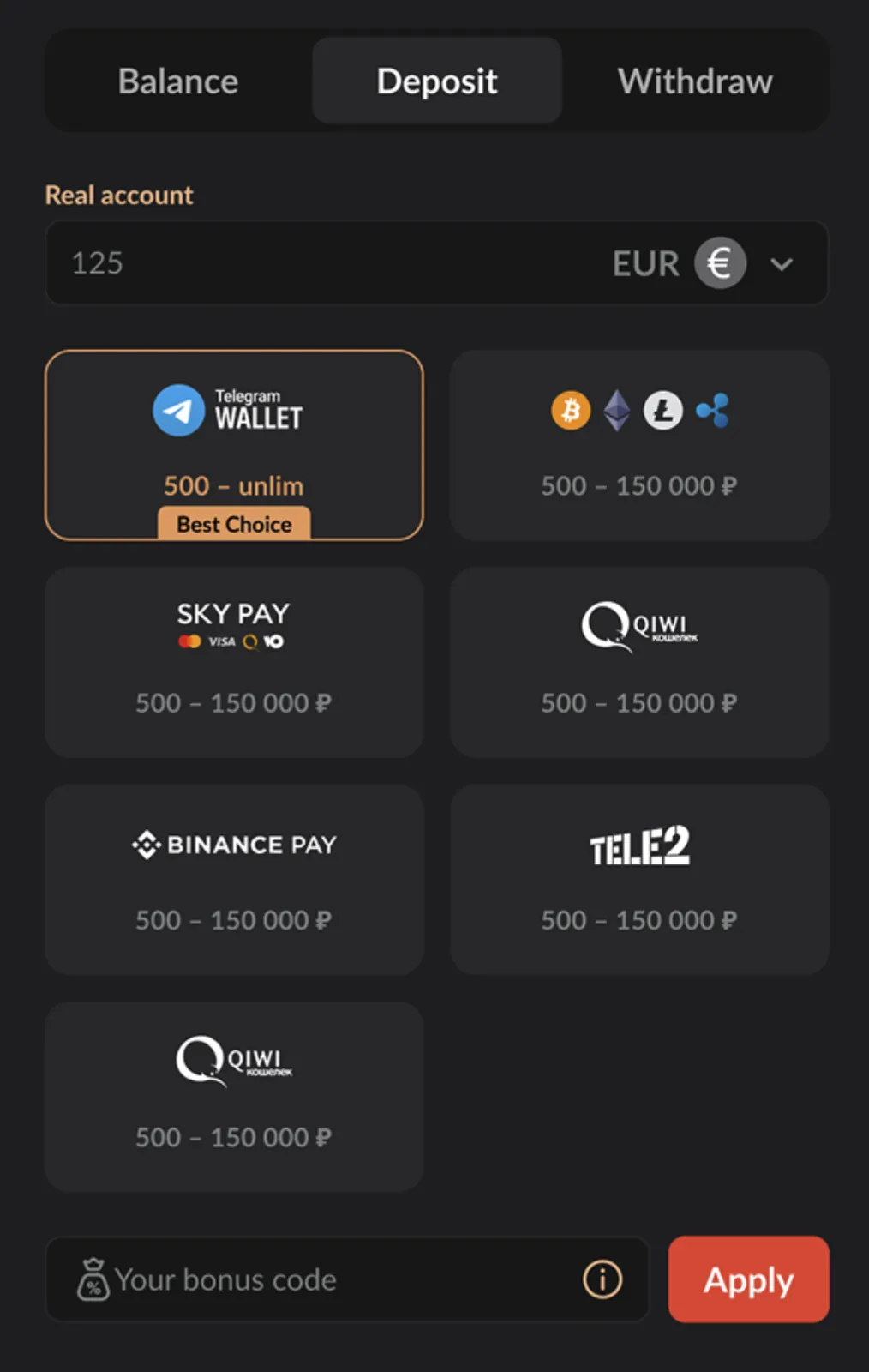 1GO Casino — cashier & deposit methods