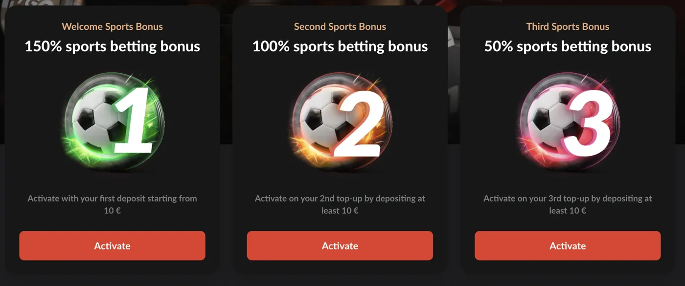 1GO Casino — sports welcome bonuses