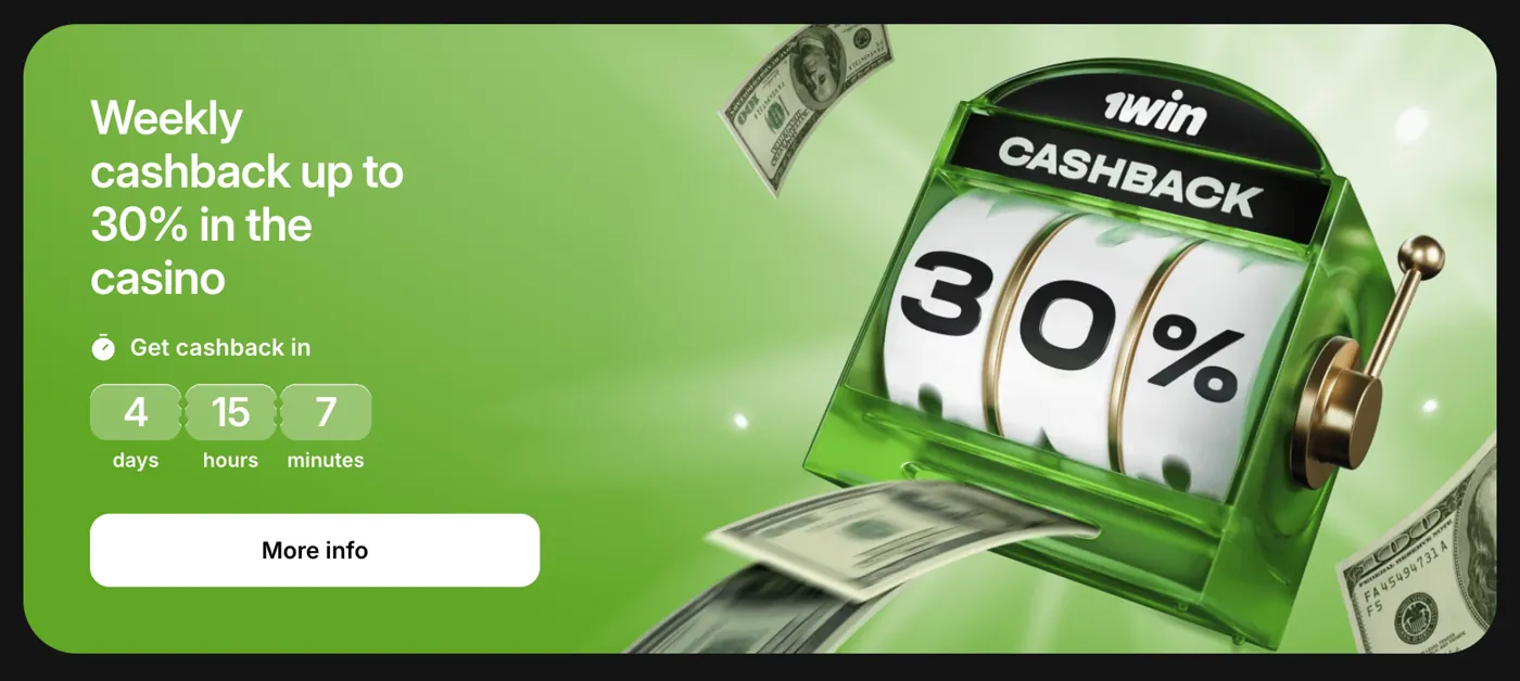 1win Casino — weekly cashback 30%