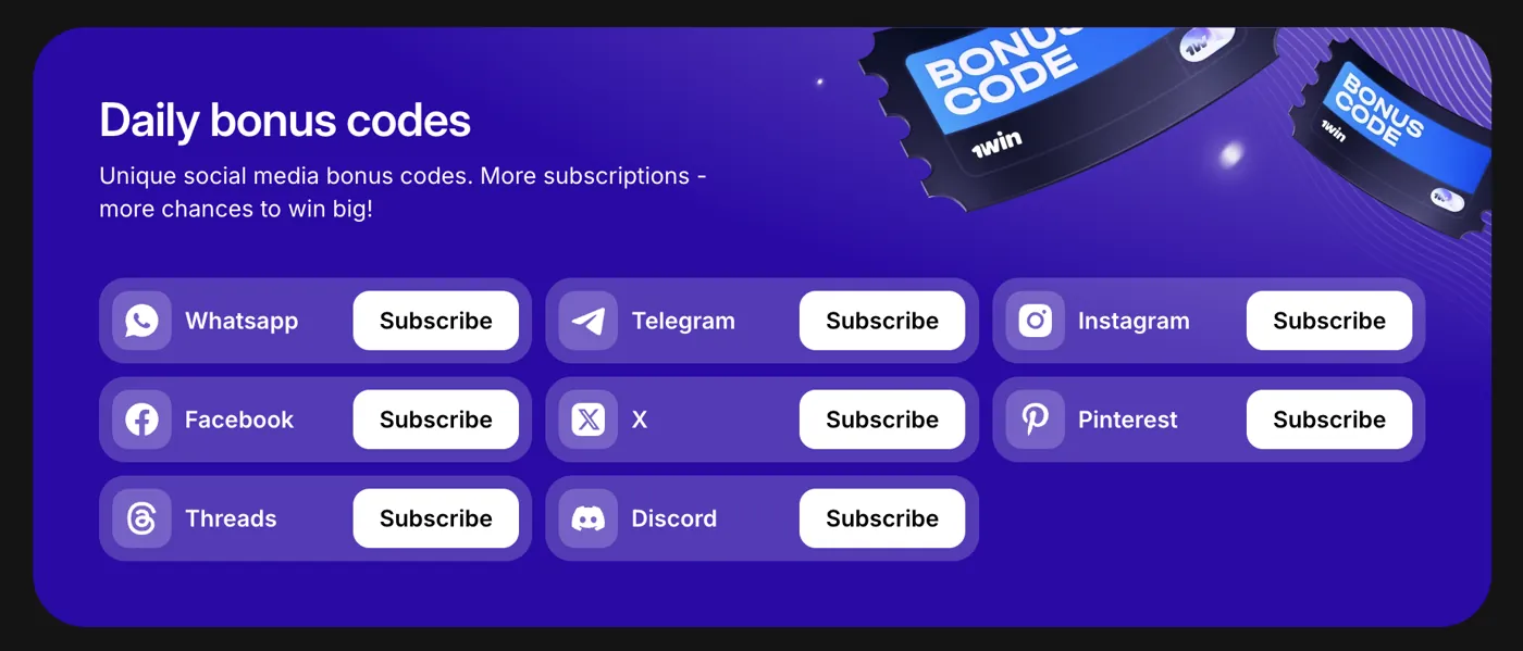 1win Casino — daily bonus codes