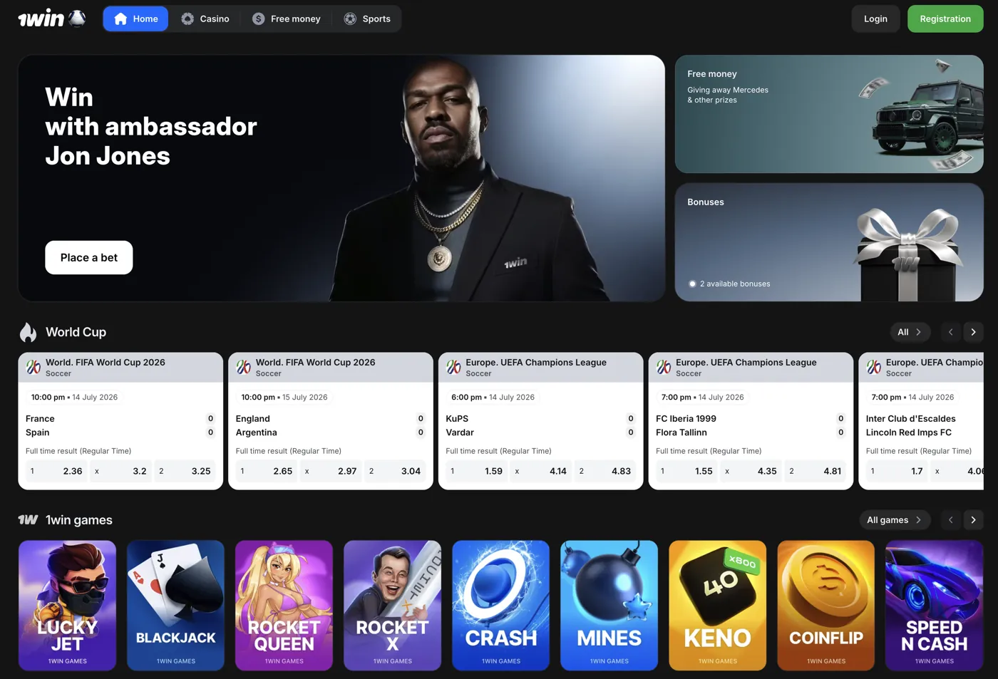 1win Casino — homepage & lobby