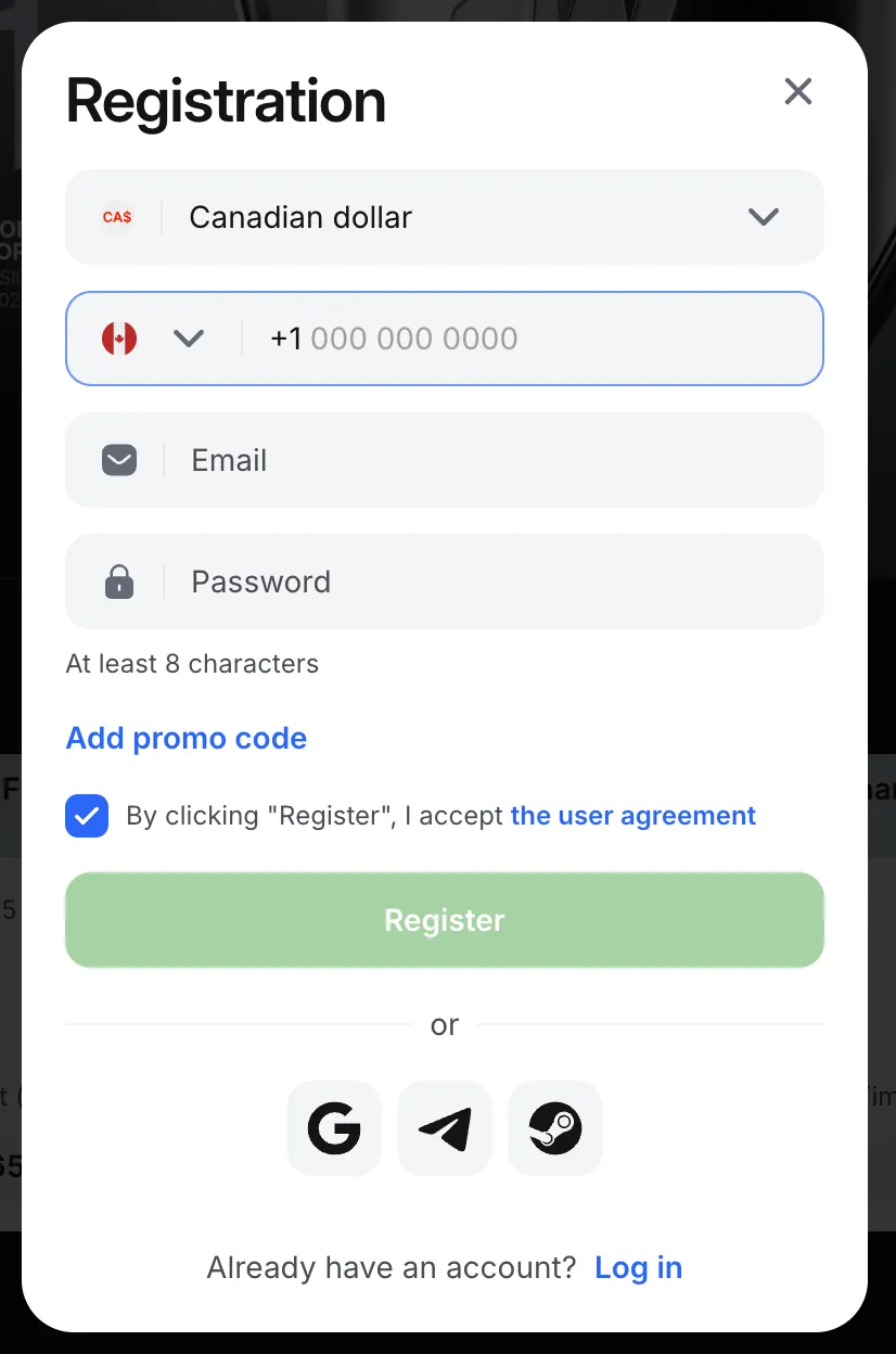 1win Casino — registration