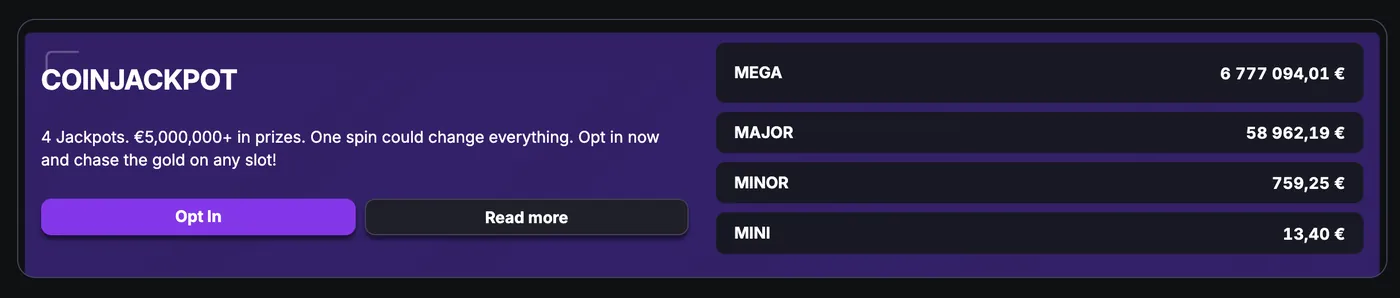 CoinCasino — CoinJackpot prize pool