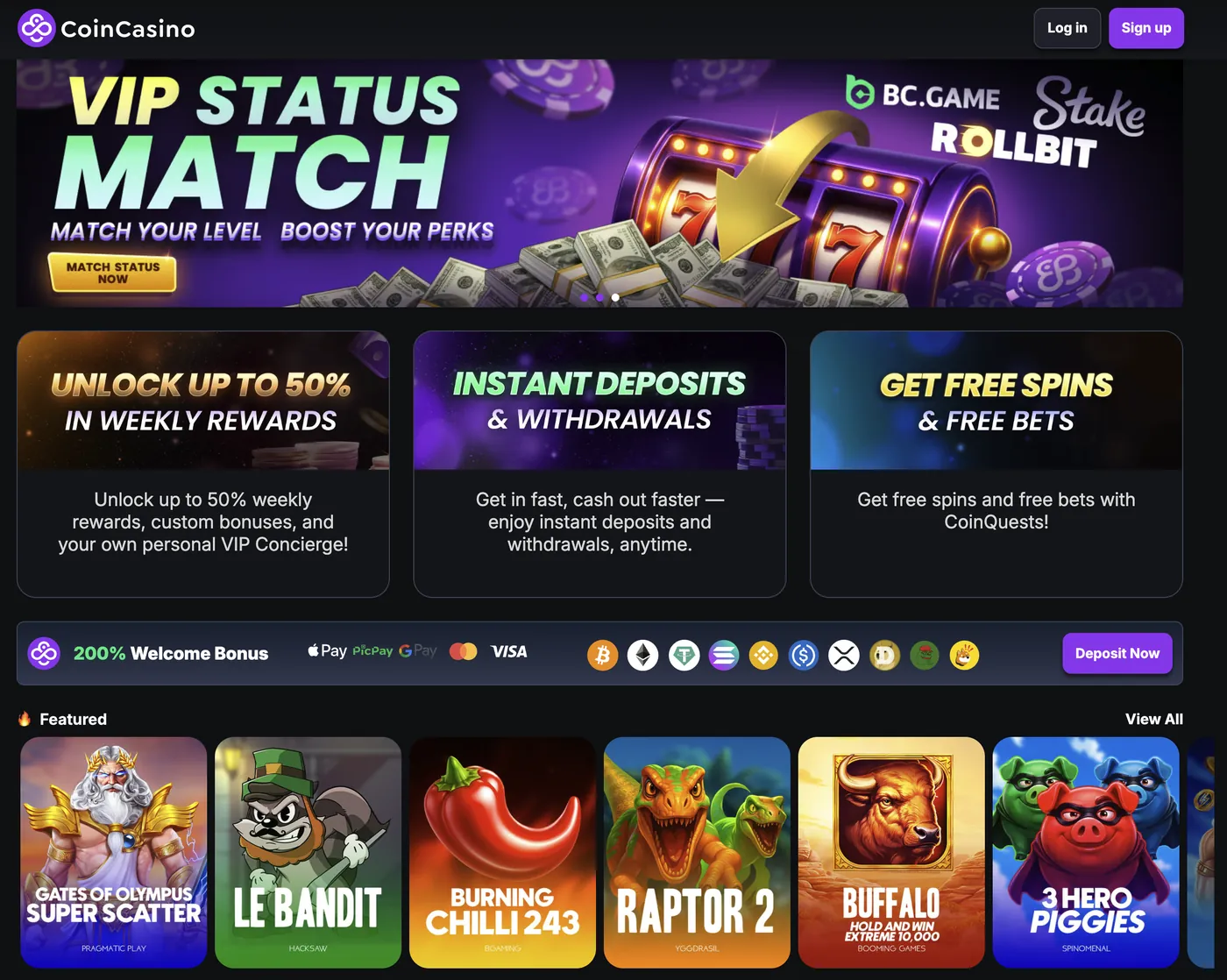 CoinCasino — casino lobby and featured games