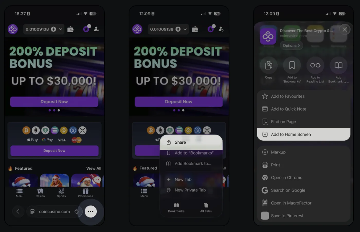 CoinCasino — mobile welcome bonus
