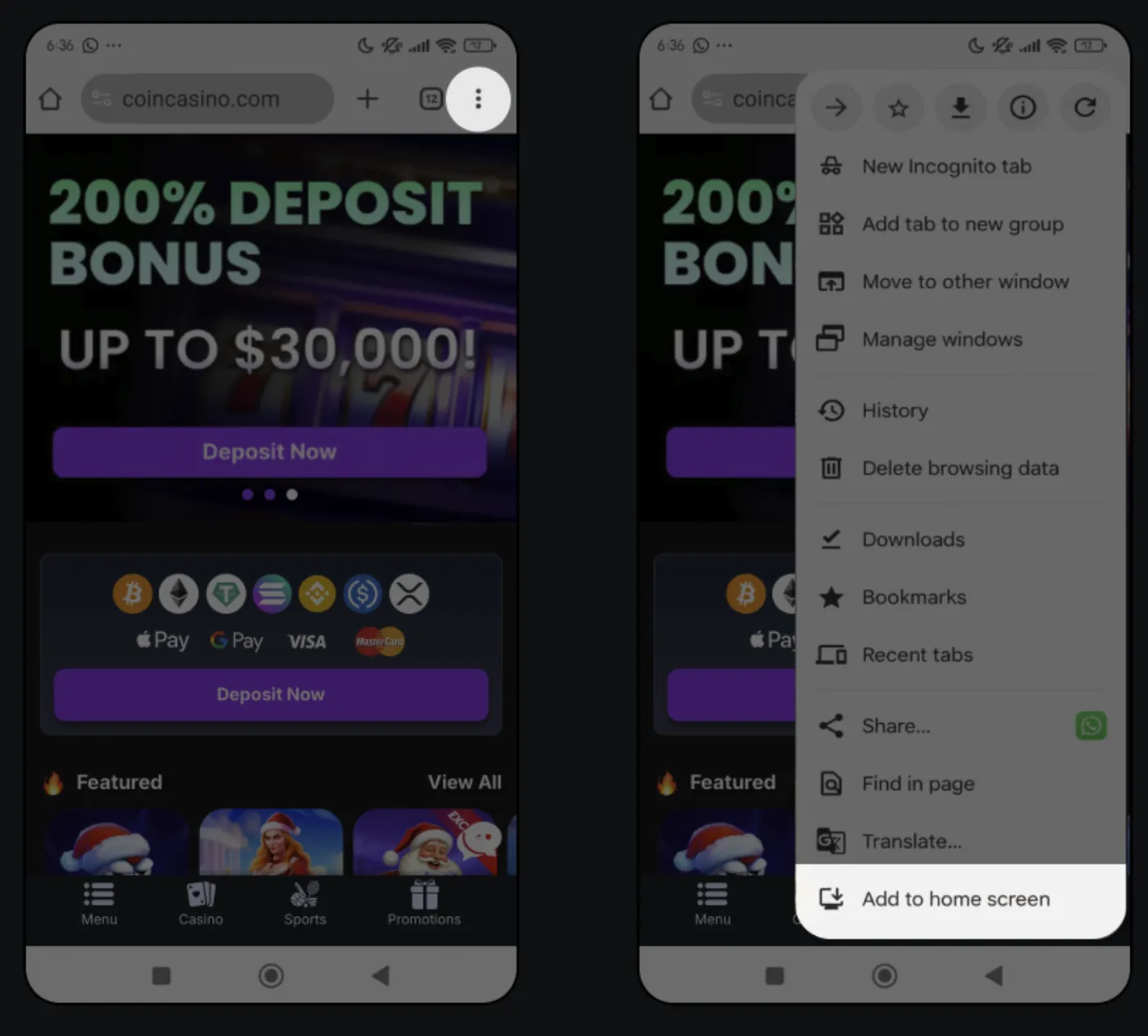 CoinCasino — PWA add to home screen