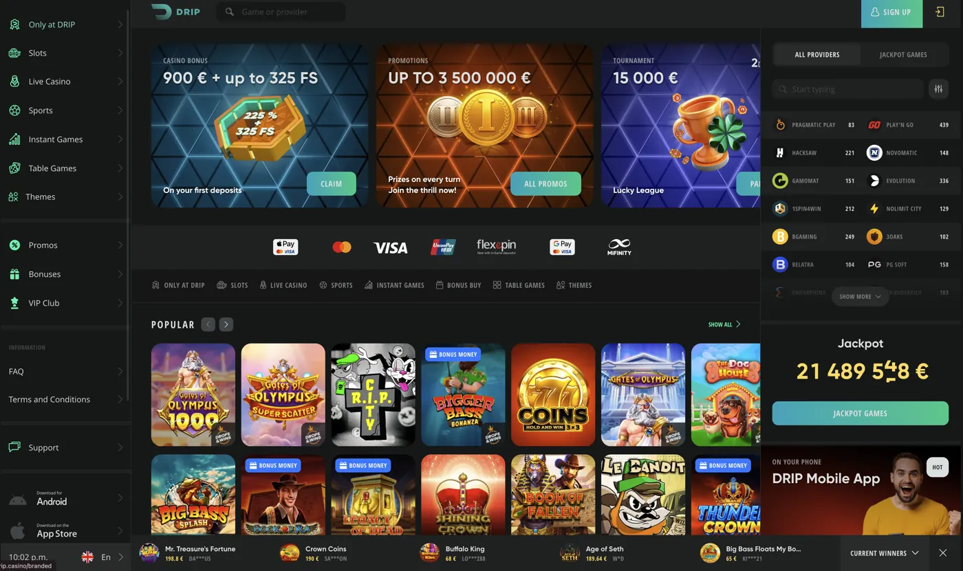 Drip Casino — games lobby