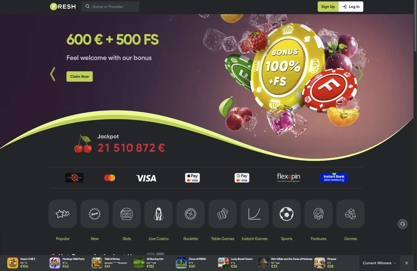 Fresh Casino — game lobby & jackpot