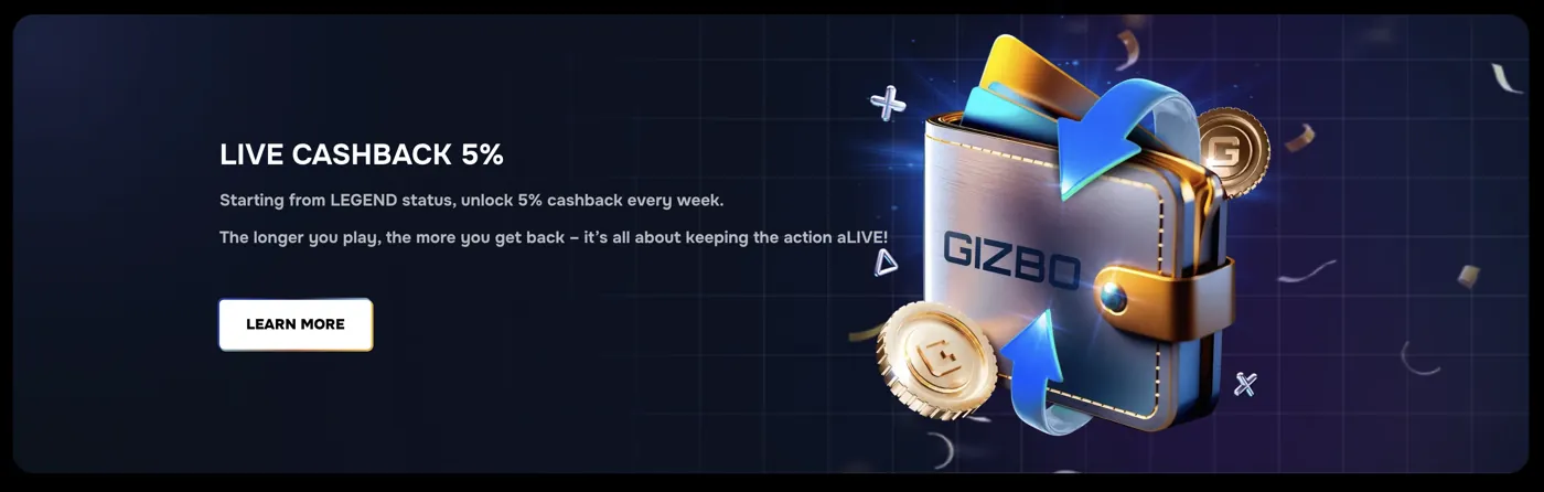 Gizbo Casino — live cashback 5%