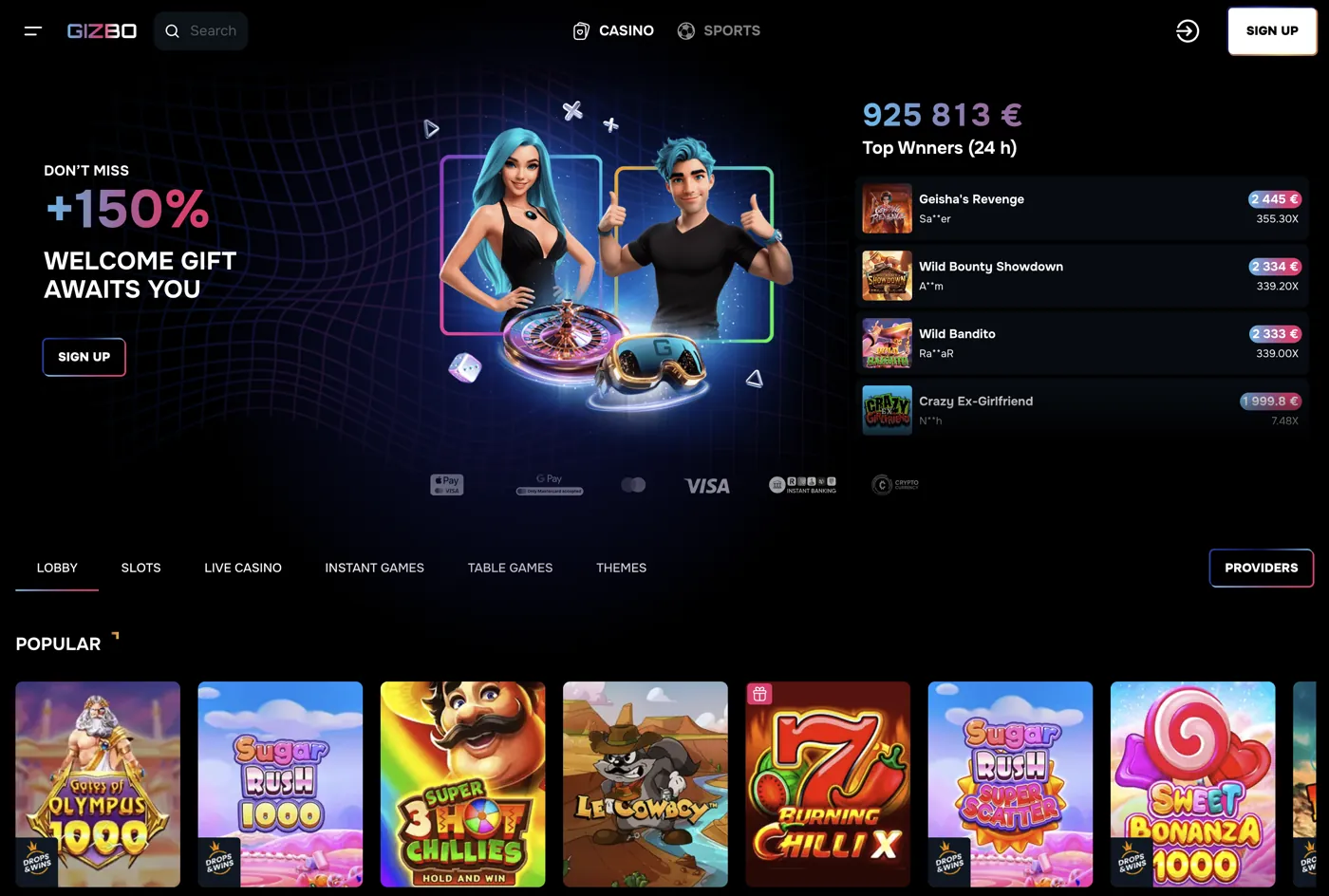 Gizbo Casino — homepage & lobby