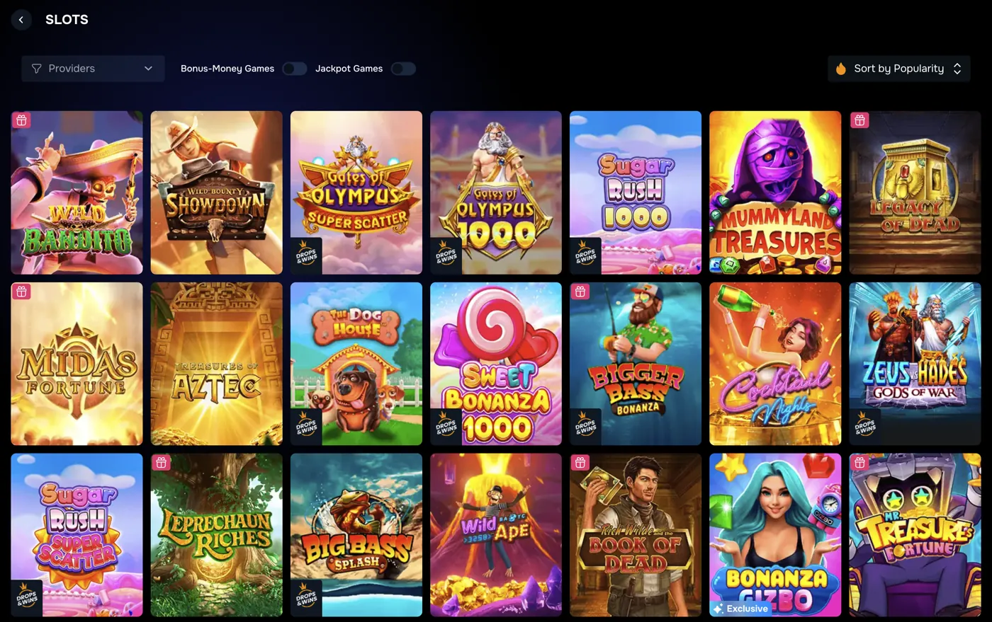 Gizbo Casino — slots lobby