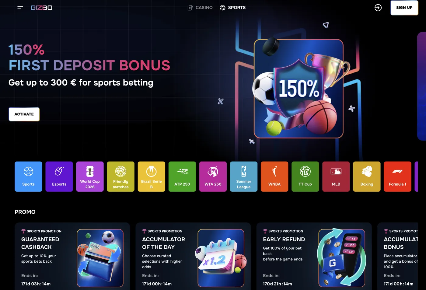 Gizbo Casino — sports welcome bonus
