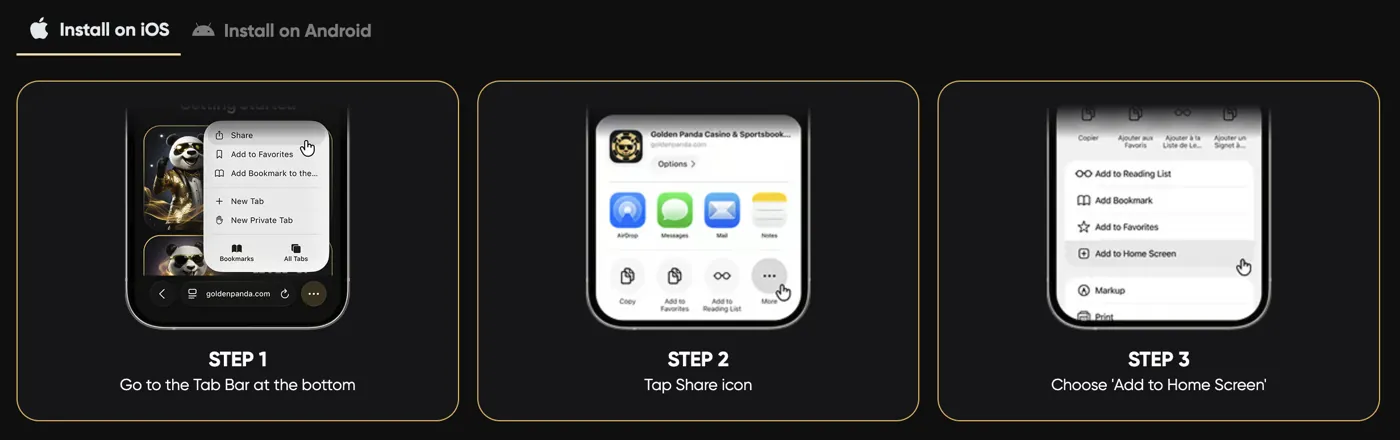 Golden Panda Casino — add to home screen on iOS