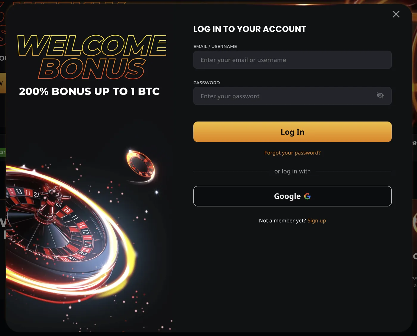Instant Casino — account login