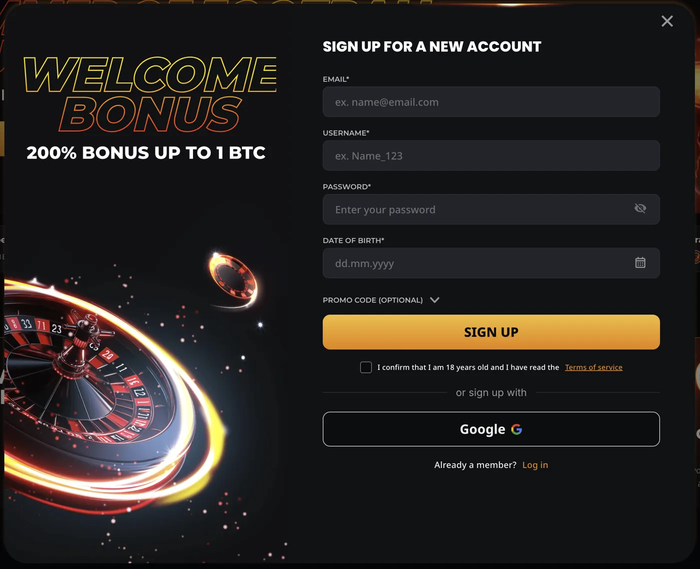 Instant Casino — registration