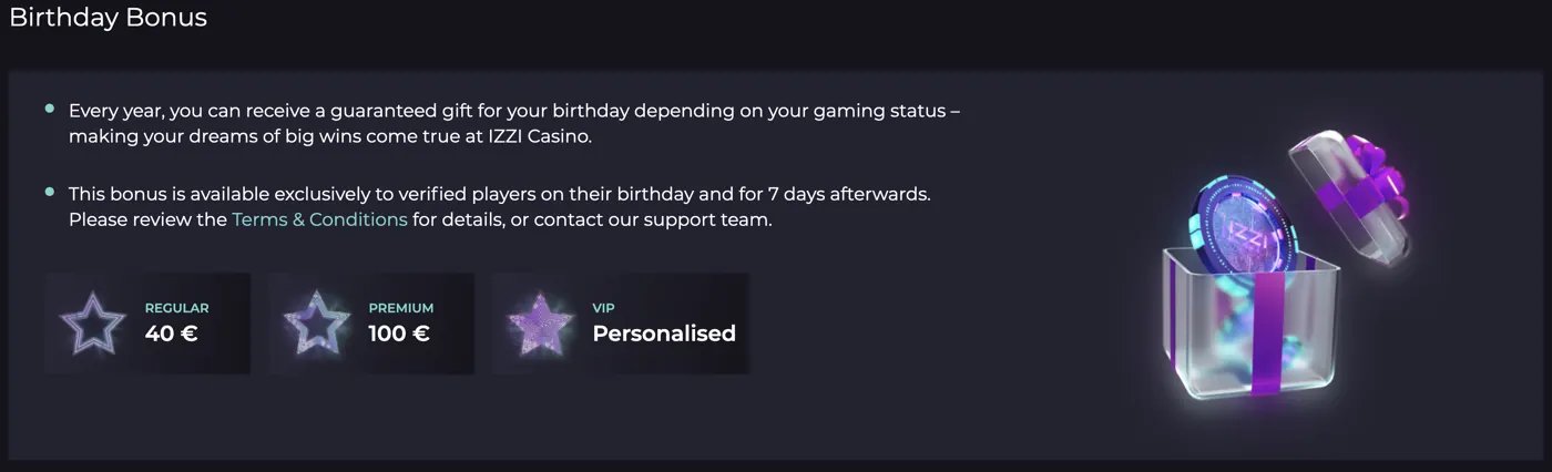 IZZI Casino — birthday bonus