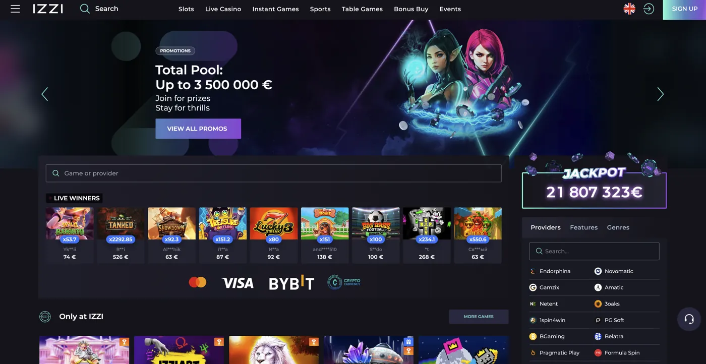 IZZI Casino — homepage & lobby
