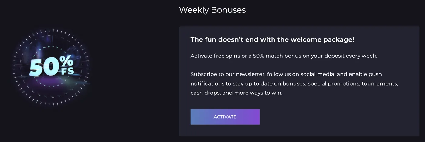 IZZI Casino — weekly bonus (50% fs)