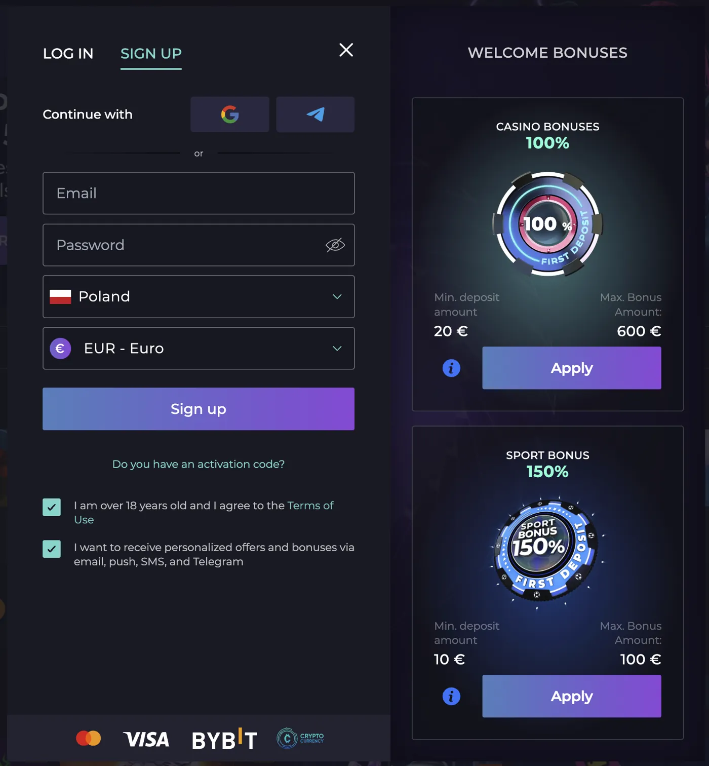 IZZI Casino — welcome bonuses