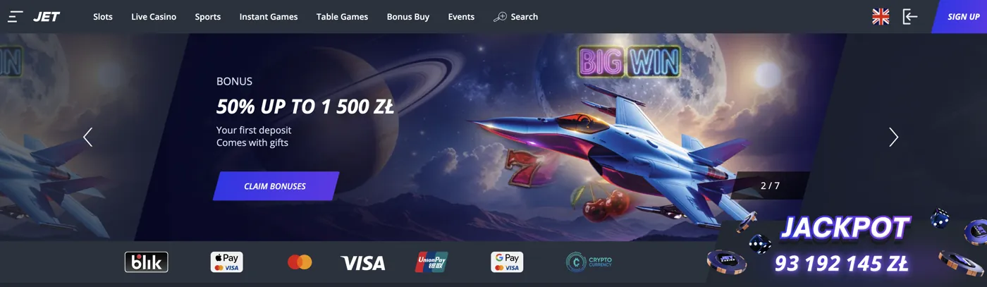 Jet Casino — homepage & lobby