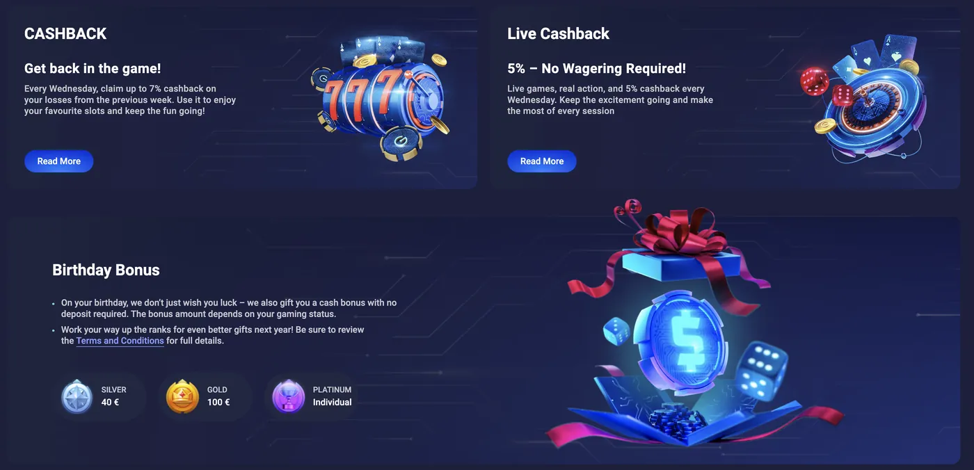 Legzo Casino — weekly cashback, live cashback & birthday bonus