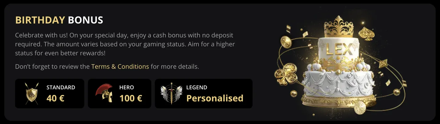 Lex Casino — birthday bonus
