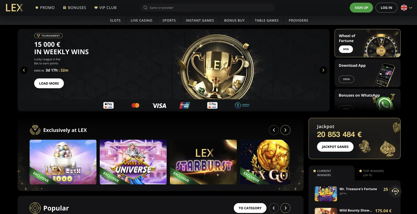 Lex Casino — homepage & lobby