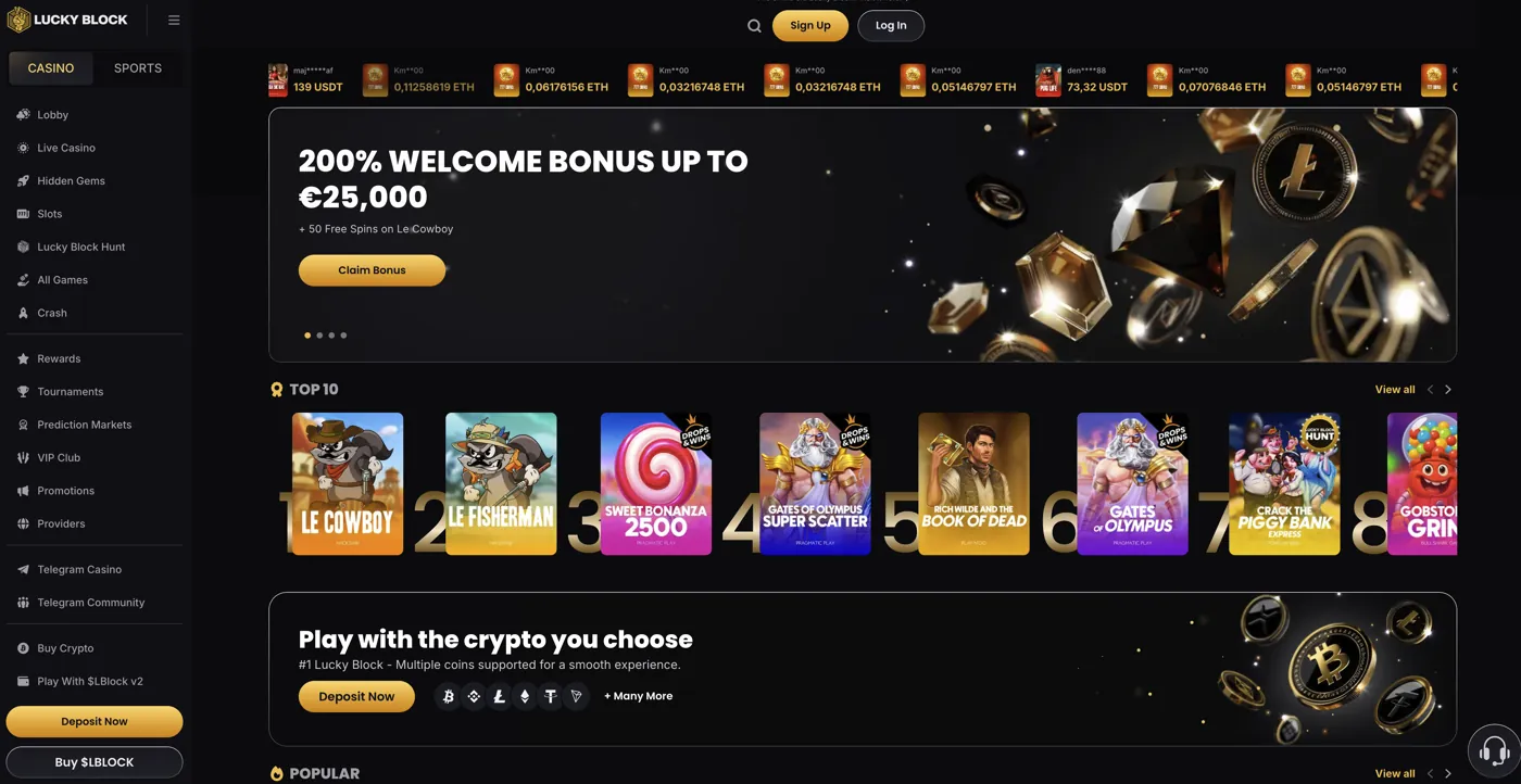 Lucky Block Casino — homepage & lobby