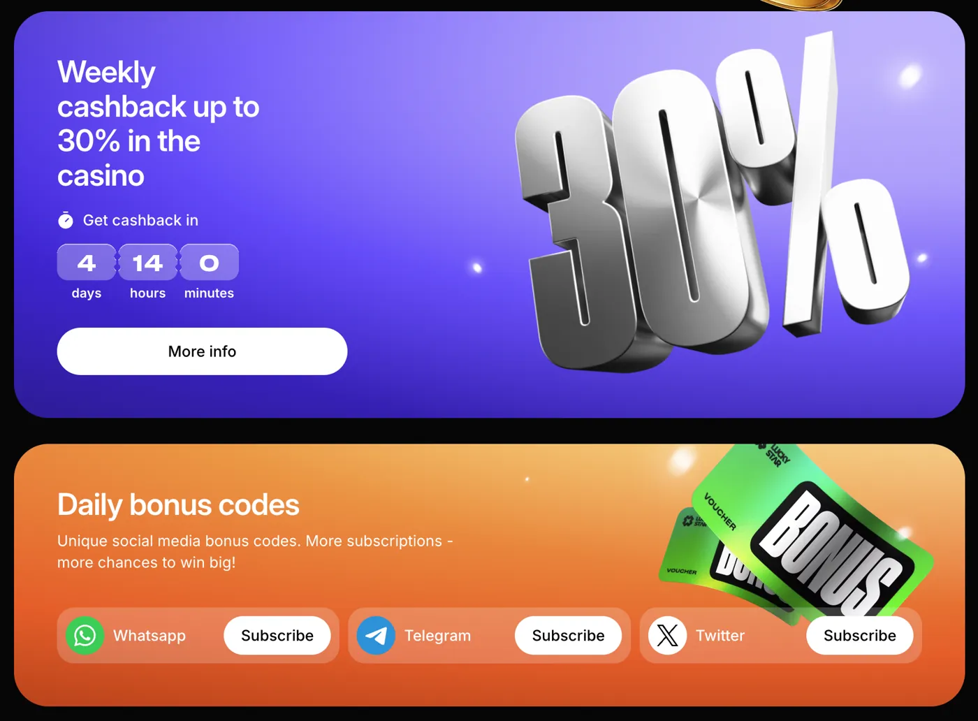 LuckyStar Casino — weekly cashback 30%