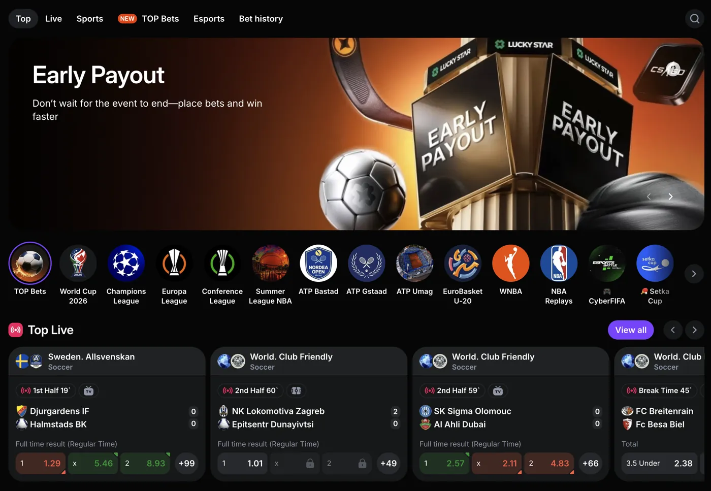 LuckyStar Casino — sports early payout