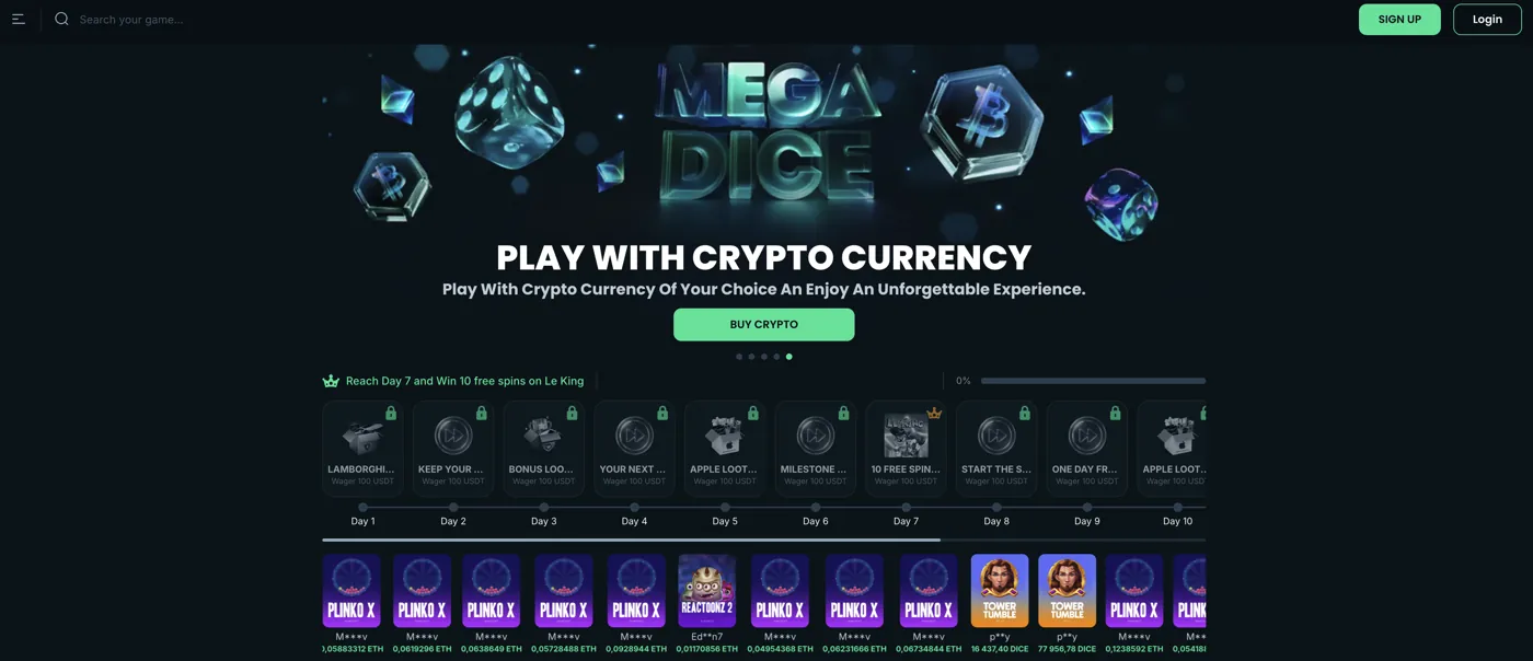 Mega Dice Casino — homepage & lobby