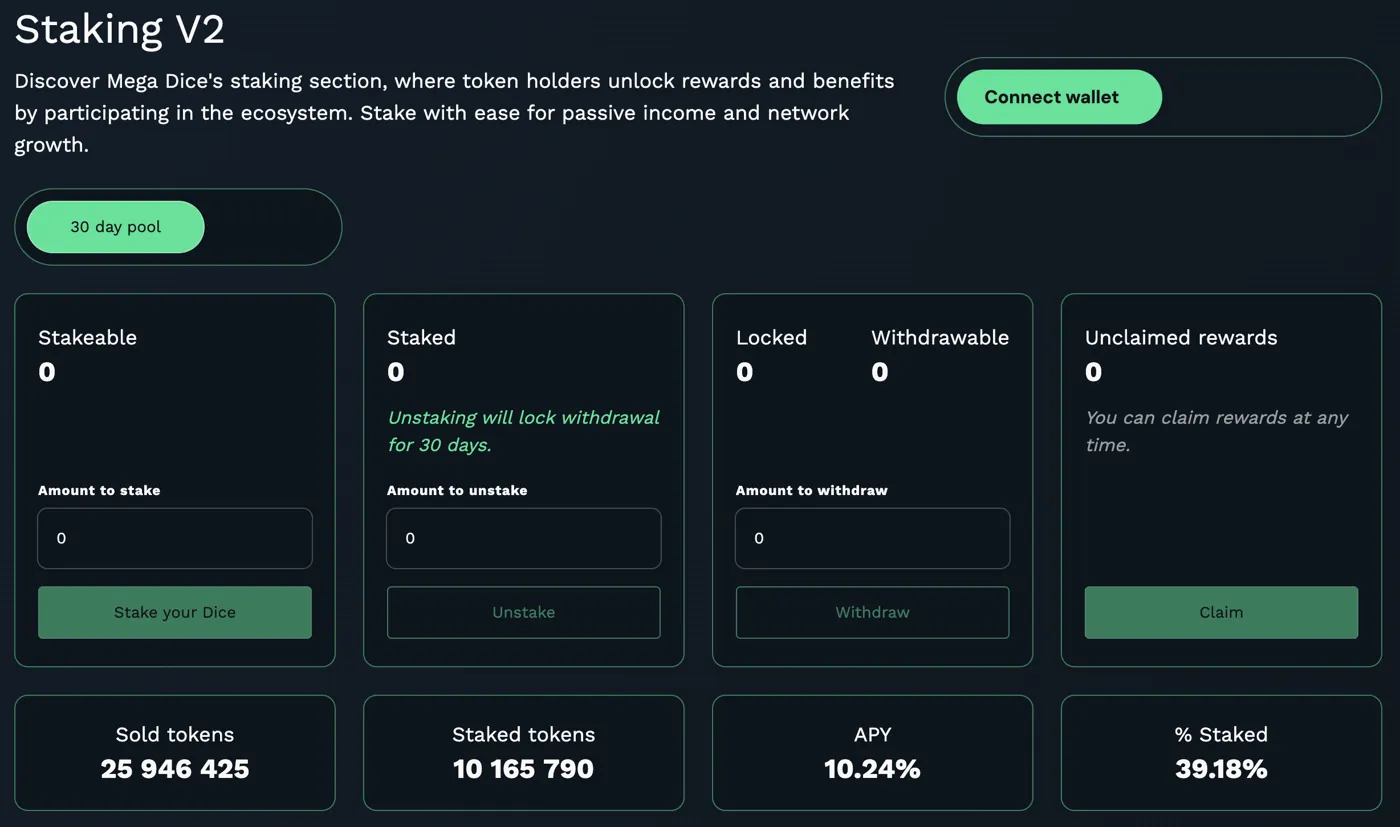 Mega Dice Casino — $dice staking