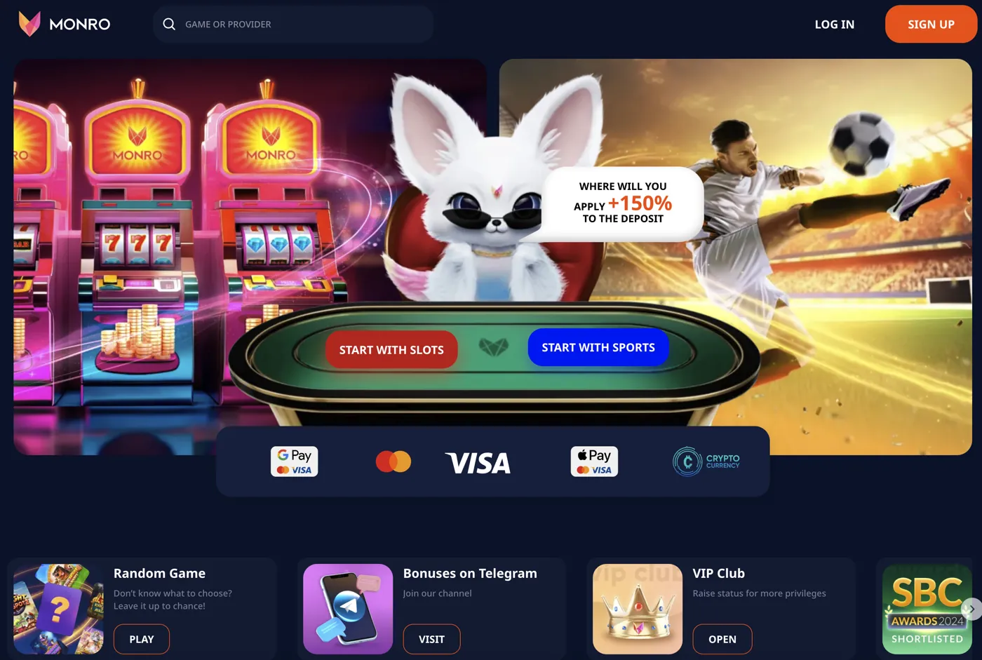 Monro Casino — homepage & lobby