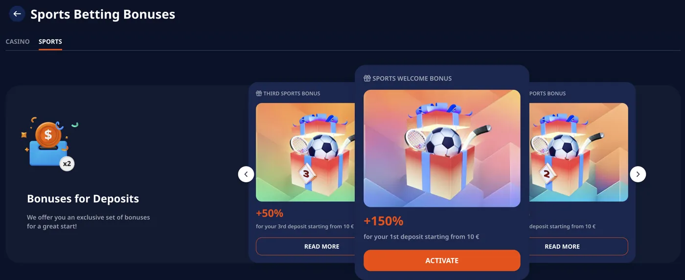 Monro Casino — sports welcome bonus