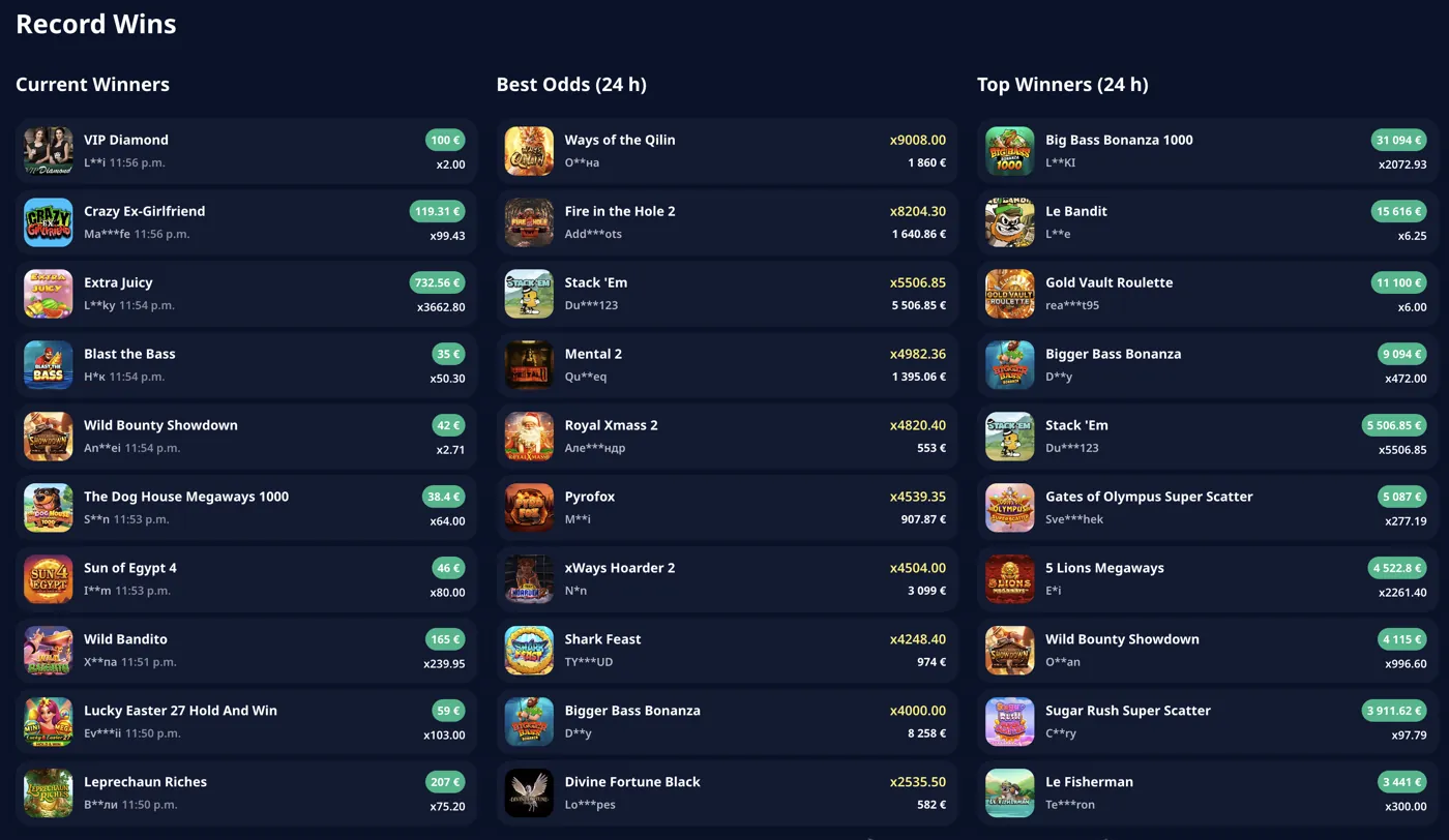 Monro Casino — live big-win feed