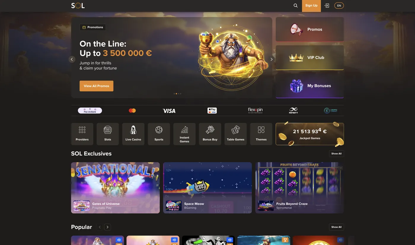 Sol Casino — games lobby & providers