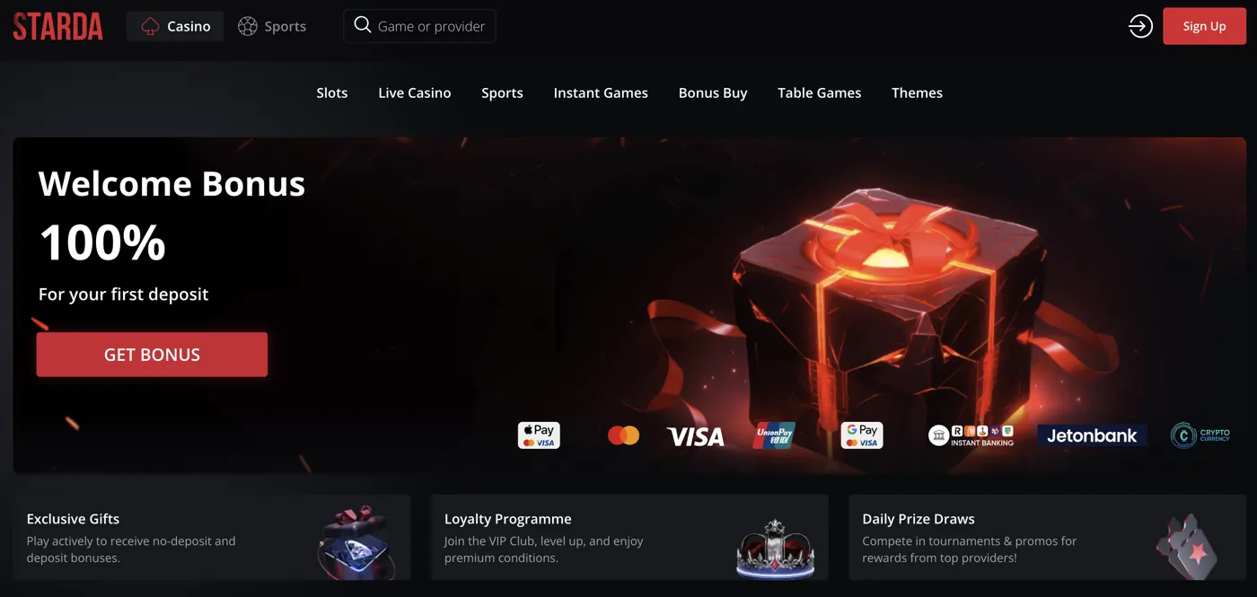Starda Casino — welcome bonus (100%)