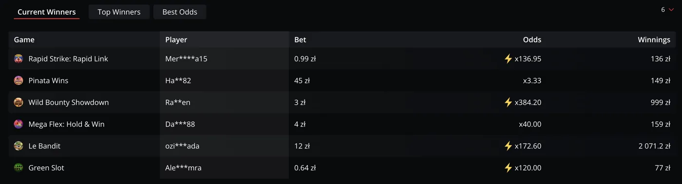 Starda Casino — live winners & odds