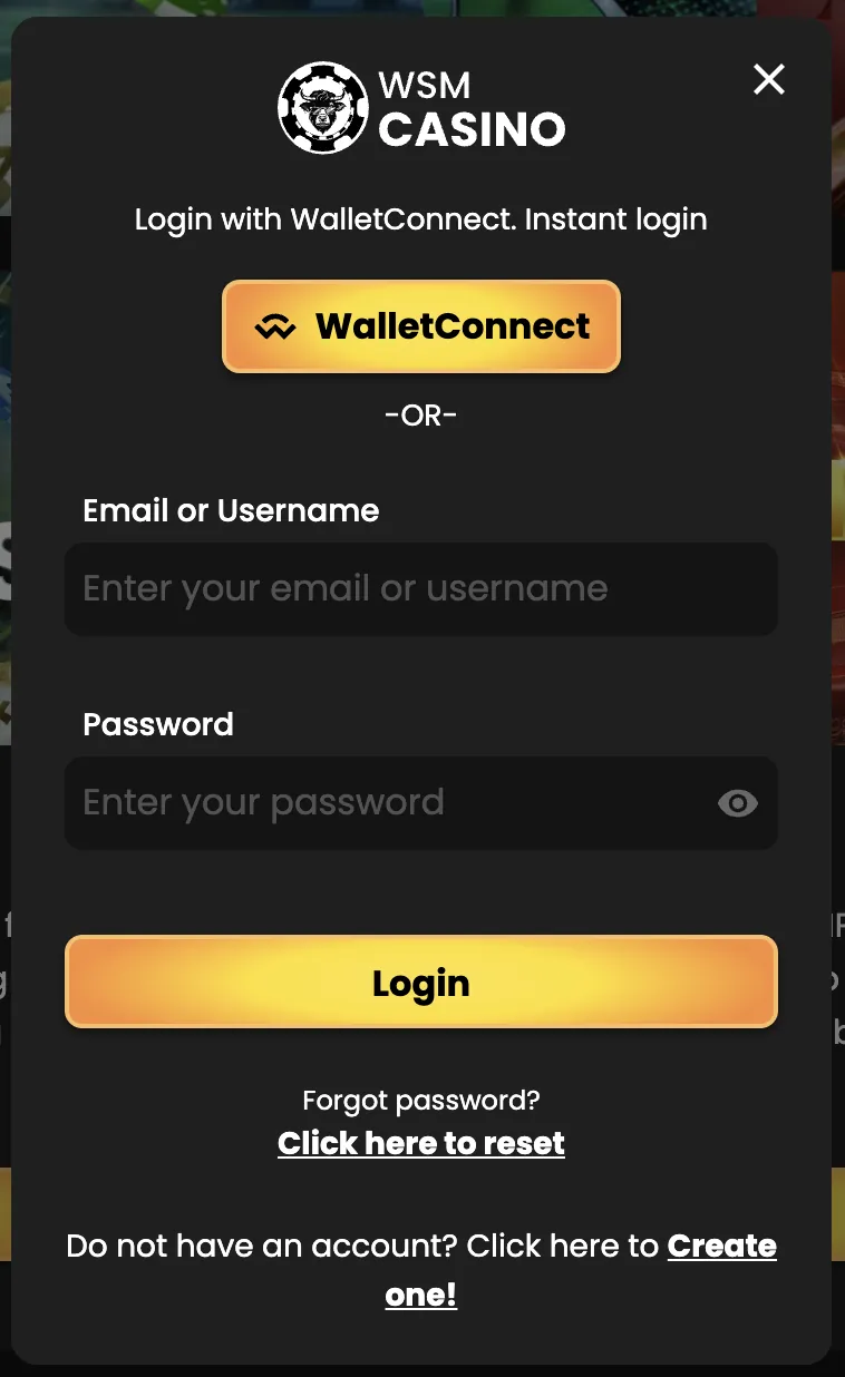 WSM Casino — account login
