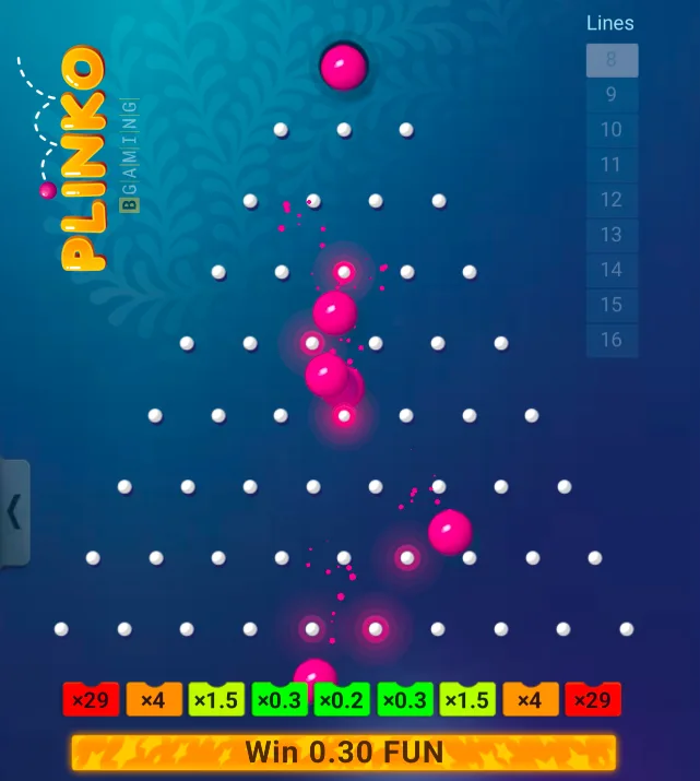 Proces spadania kulki w Plinko