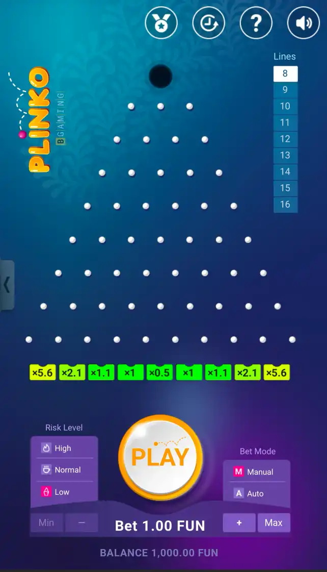 Plinko Game Interface Overview